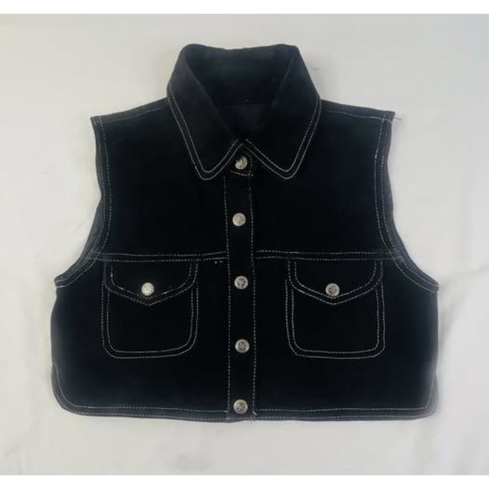 It’s Our Universe Suede Vest-Black Western Moto Crop Size Small
